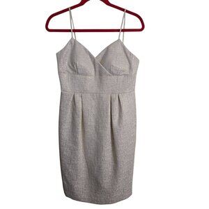 Eliza J Ivory Gold Jaquard Spaghetti Strap Empire Waist Cocktail Dress Size 8